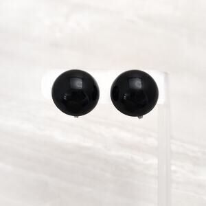 Vintage Clip On Earrings 7/8" Retro Black Domed Circle Statement Earrings